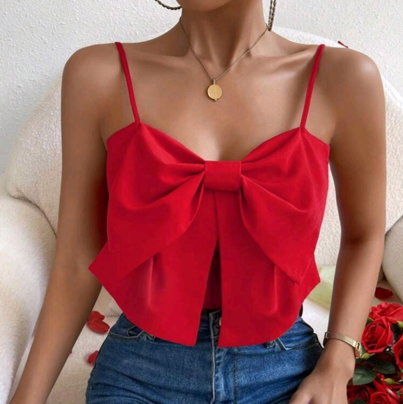 Big Bow Front Shirred Back Cami Top - Picture 3 of 6